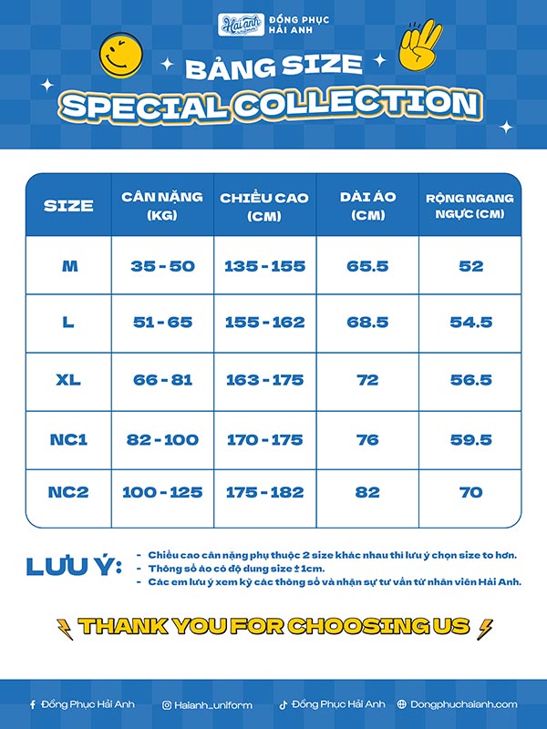 Bảng size áo lớp Oversize Special